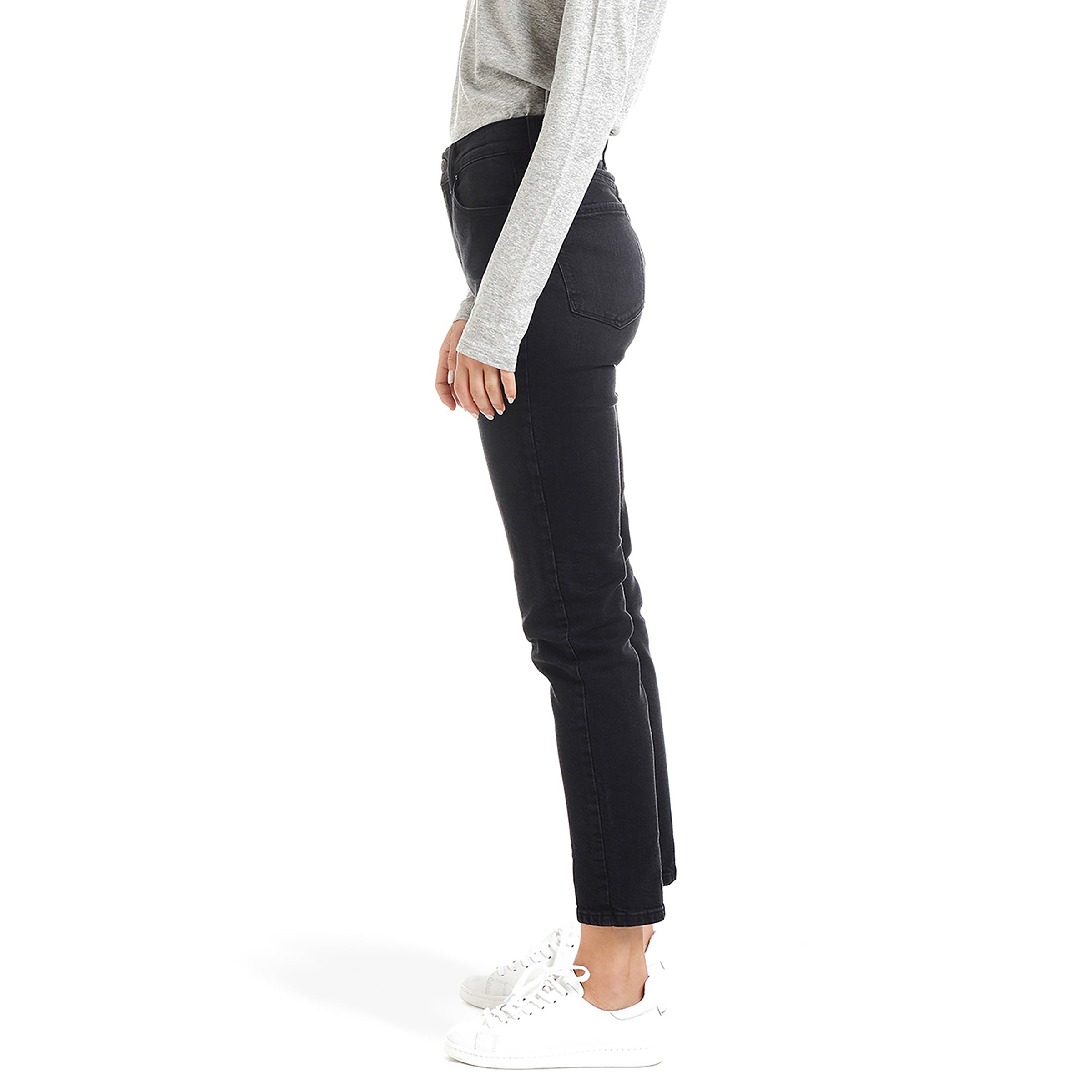 Women wearing Washed Black High Rise Mom Allen Jeans
