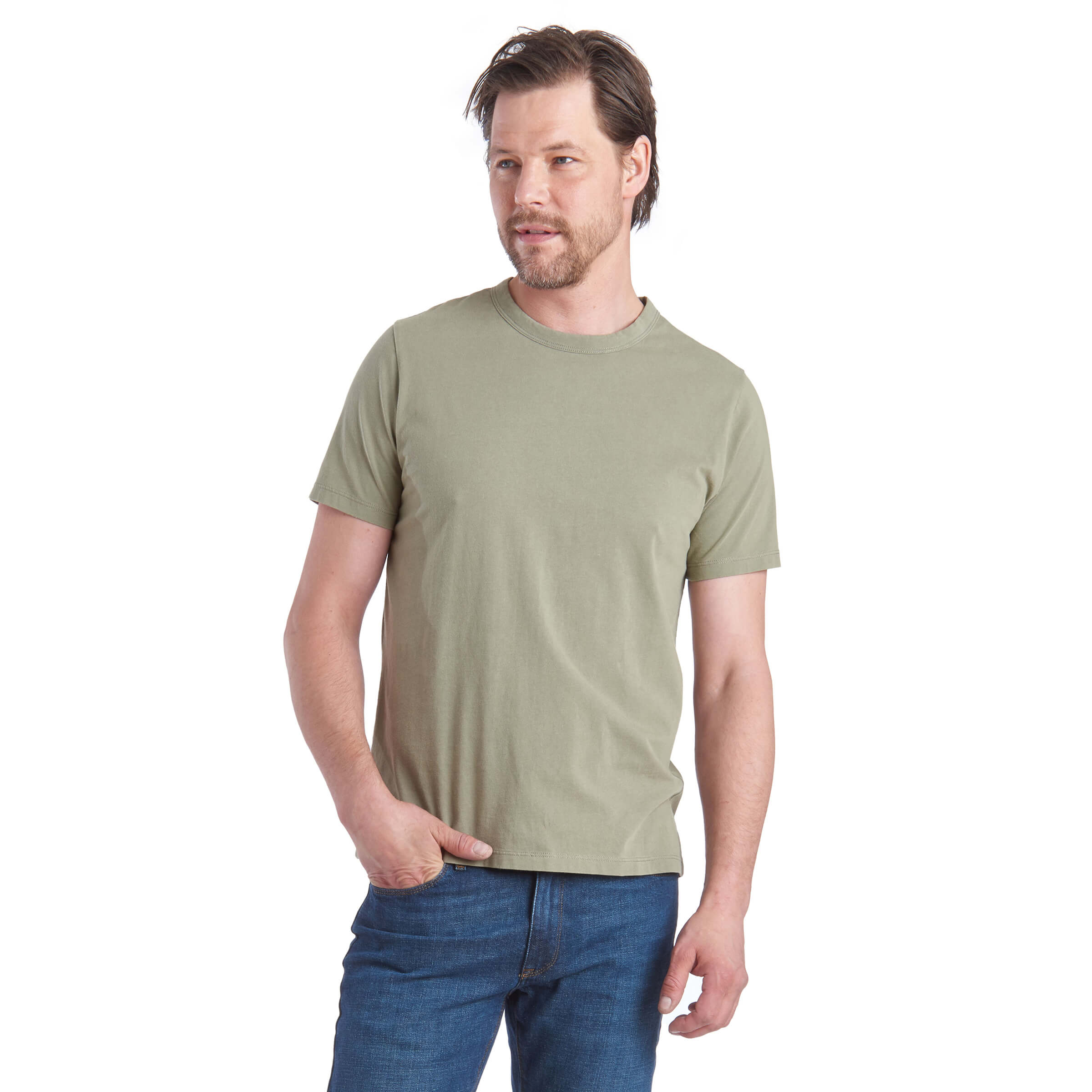Men wearing Vert Militaire Classic Crew Driggs Tee