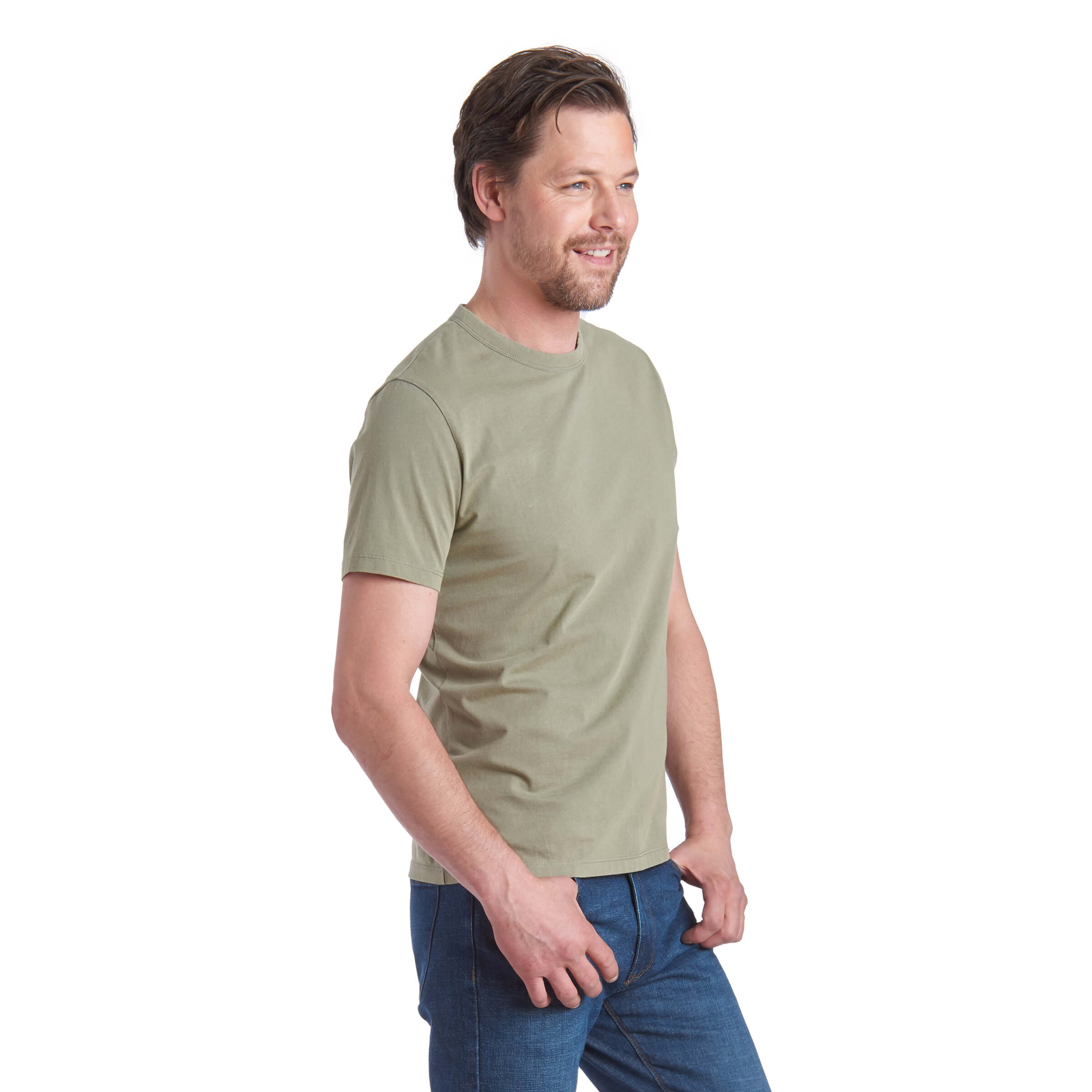 Men wearing Vert Militaire Classic Crew Driggs Tee