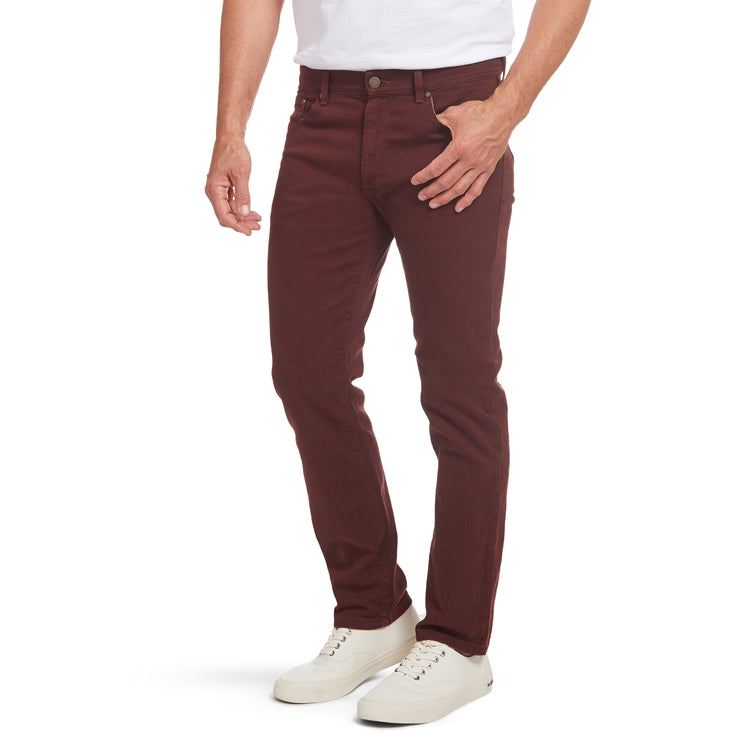 Men wearing Burgundy Slim Mercer Jeans