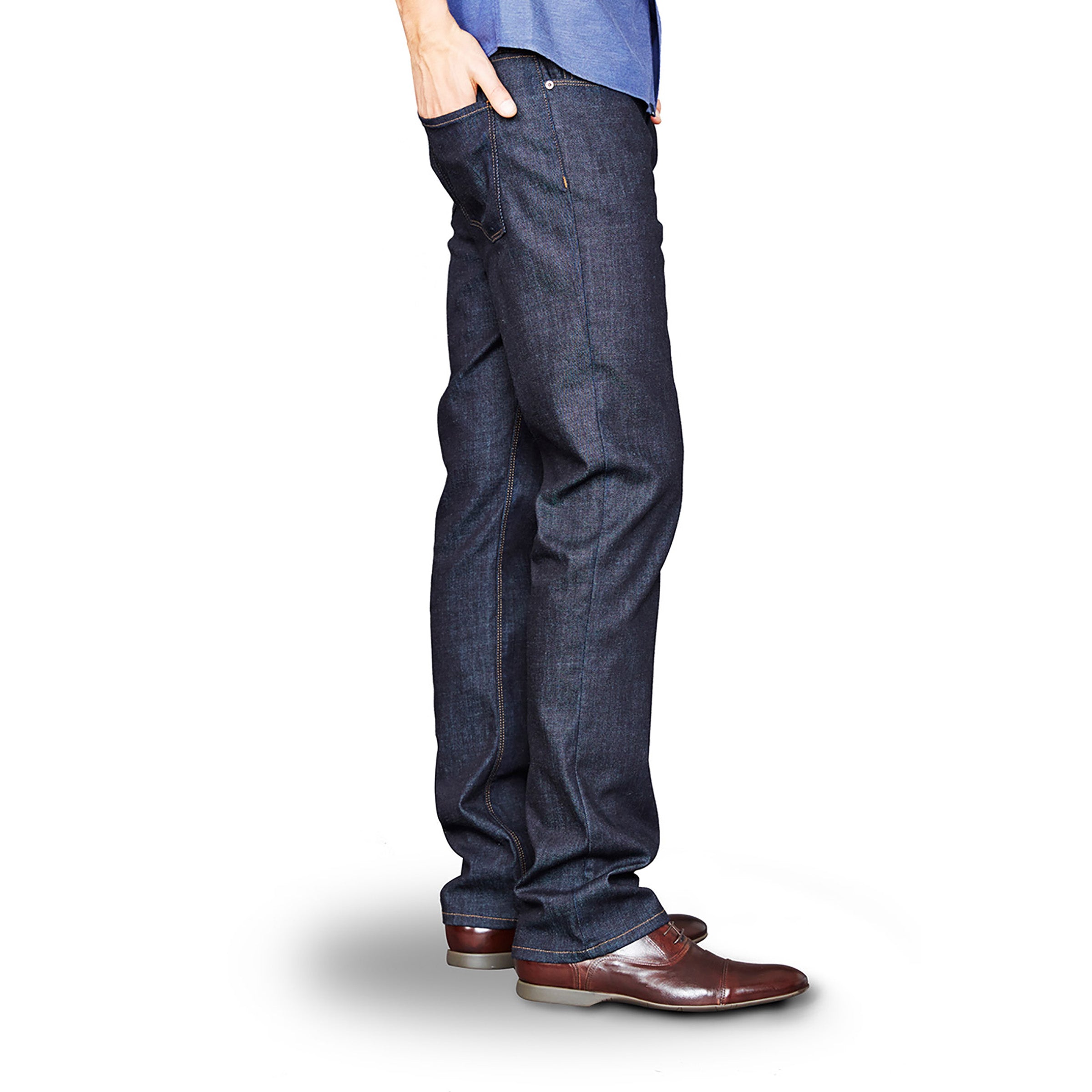Men wearing Dark Blue Straight Mosco Jeans
