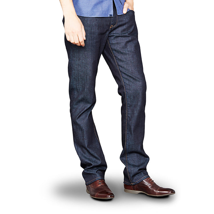 Men wearing Dark Blue Straight Mosco Jeans