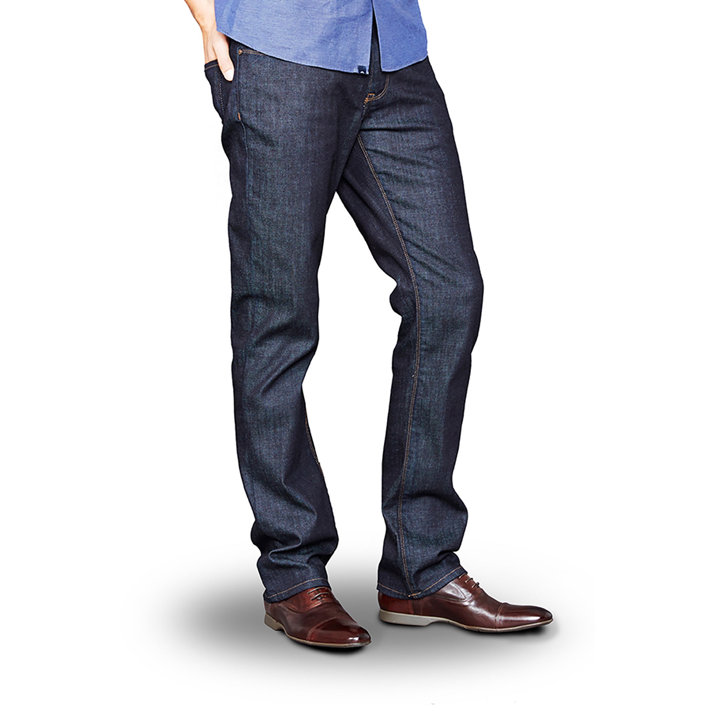 Men wearing Dark Blue Straight Mosco Jeans